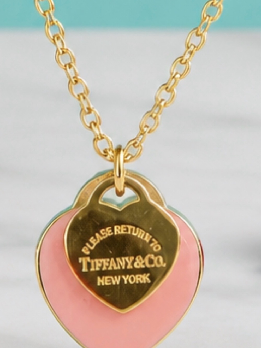 Fashion Jewelry Gold and Pink Heart Pendant Necklace